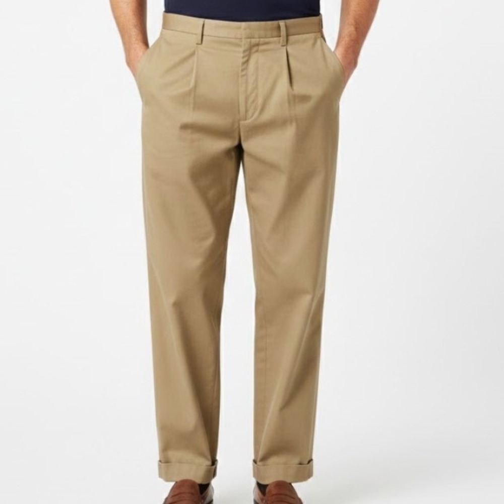 G H Bass Co Mens‎ Khaki Pleated Relaxed Fit Dress Pants Size 34x30